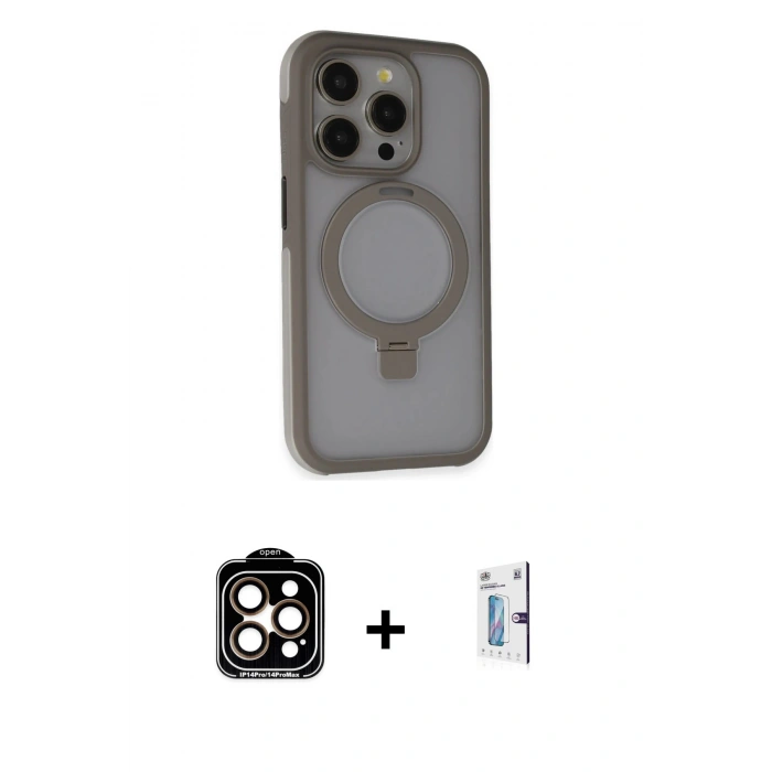 MARSİLYAN™- iPhone 15 Pro Max Kılıf Ahenk Yansıma Özel Seri - Siyah Bilvis 0.18mm Plus Cam Ekran Koruyucu + PVD Metal Kamera Lens - TU
