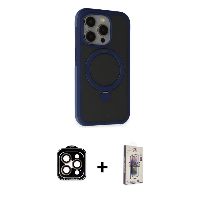 MARSİLYAN™- iPhone 15 Pro Max Kılıf Ahenk Yansıma Özel Seri - Siyah Bilvis 3D Cam Ekran Koruyucu + PVD Metal Kamera Lens - TU
