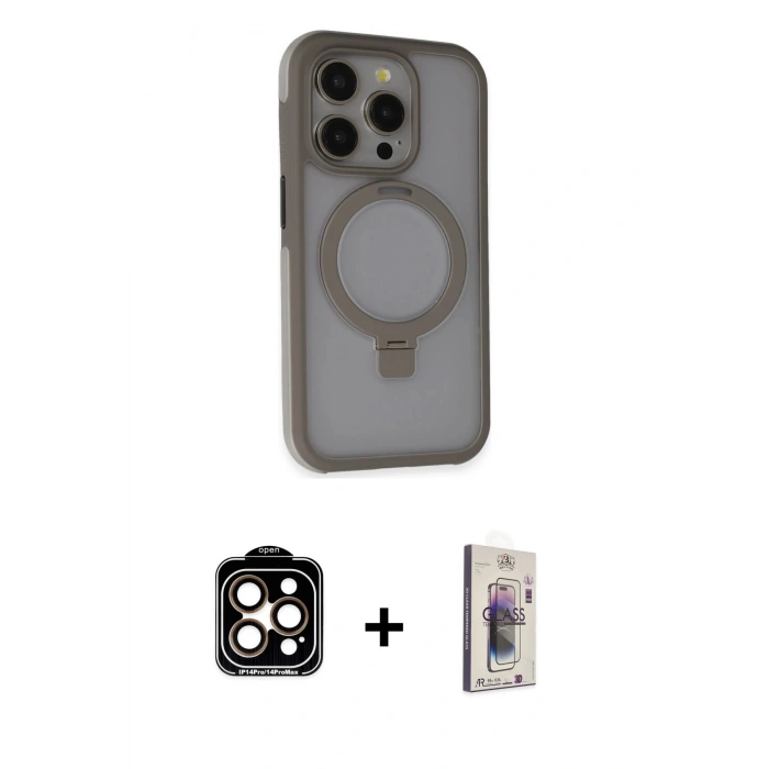MARSİLYAN™- iPhone 15 Pro Max Kılıf Ahenk Yansıma Özel Seri - Siyah Bilvis 3D Cam Ekran Koruyucu + PVD Metal Kamera Lens - TU