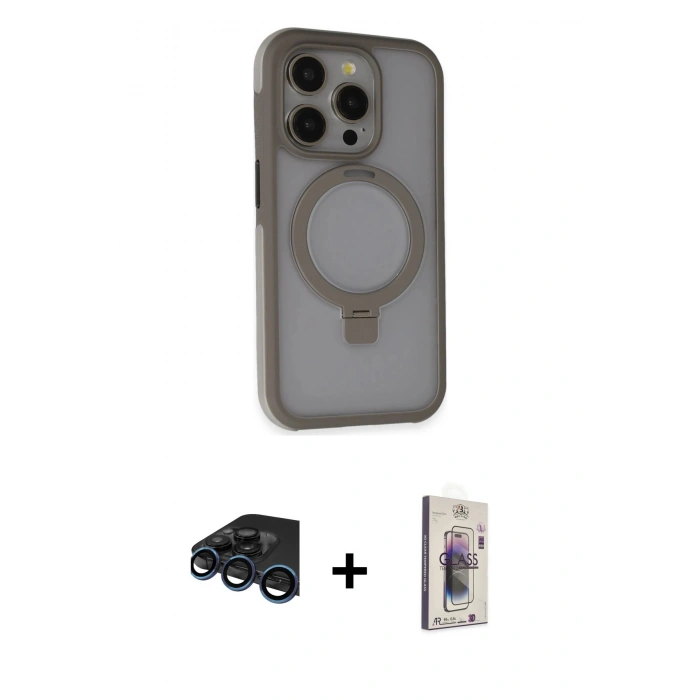 MARSİLYAN™- iPhone 15 Pro Max Kılıf Ahenk Yansıma Özel Seri - Siyah Bilvis 3D Cam Ekran Koruyucu + Raze Metal Kamera Lens - LT