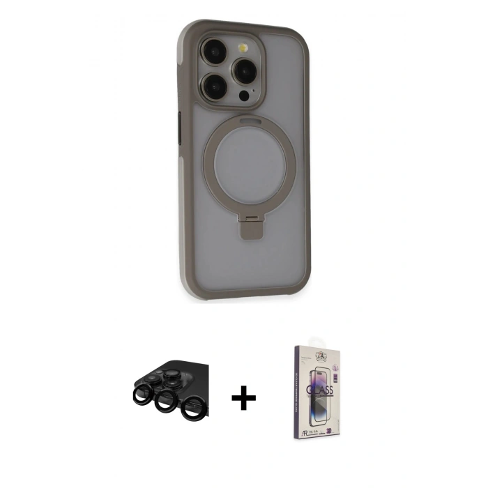 MARSİLYAN™- iPhone 15 Pro Max Kılıf Ahenk Yansıma Özel Seri - Siyah Bilvis 3D Cam Ekran Koruyucu + Raze Metal Kamera Lens - SH