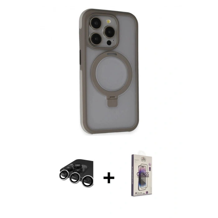 MARSİLYAN™- iPhone 15 Pro Max Kılıf Ahenk Yansıma Özel Seri - Siyah Bilvis 3D Cam Ekran Koruyucu + Raze Metal Kamera Lens - GS