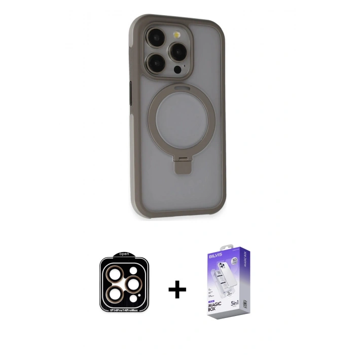 MARSİLYAN™- iPhone 15 Pro Max Kılıf Ahenk Yansıma Özel Seri - Siyah Bilvis 5in1 3D Magic Cam Ekran Koruyucu + PVD Metal Kamera Lens - TU