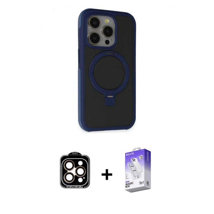MARSİLYAN™- iPhone 15 Pro Max Kılıf Ahenk Yansıma Özel Seri - Siyah Bilvis 5in1 3D Magic Cam Ekran Koruyucu + PVD Metal Kamera Lens - TU