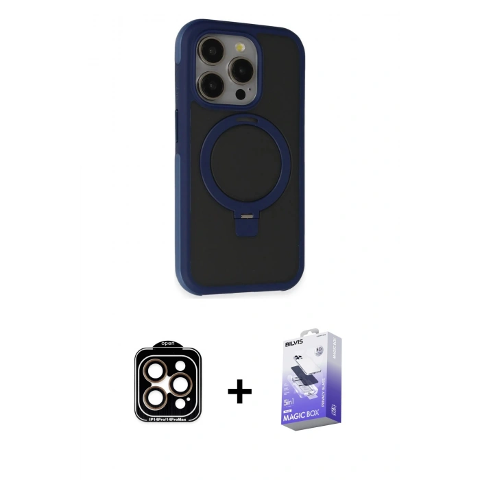 MARSİLYAN™- iPhone 15 Pro Max Kılıf Ahenk Yansıma Özel Seri - Siyah Bilvis 5in1 5D Magic Hayalet Cam Ekran Koruyucu + PVD Metal Kamera Lens - TU