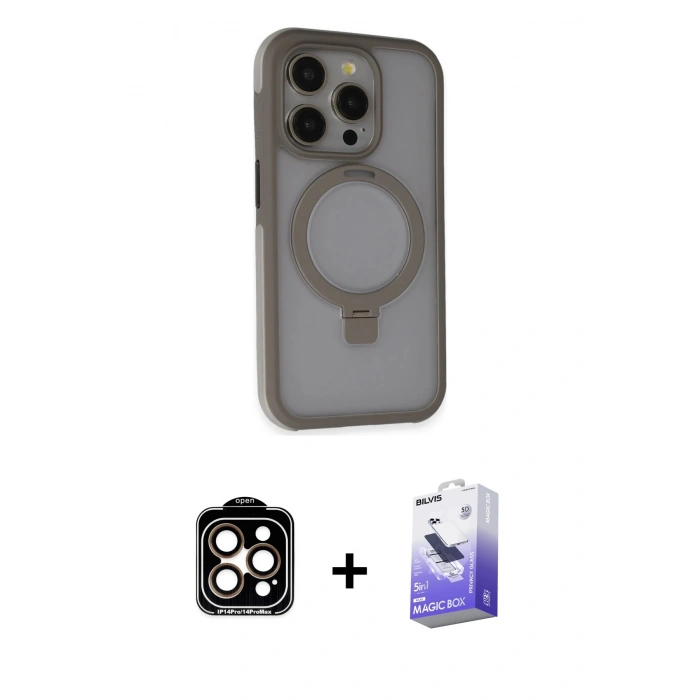 MARSİLYAN™- iPhone 15 Pro Max Kılıf Ahenk Yansıma Özel Seri - Siyah Bilvis 5in1 5D Magic Hayalet Cam Ekran Koruyucu + PVD Metal Kamera Lens - TU