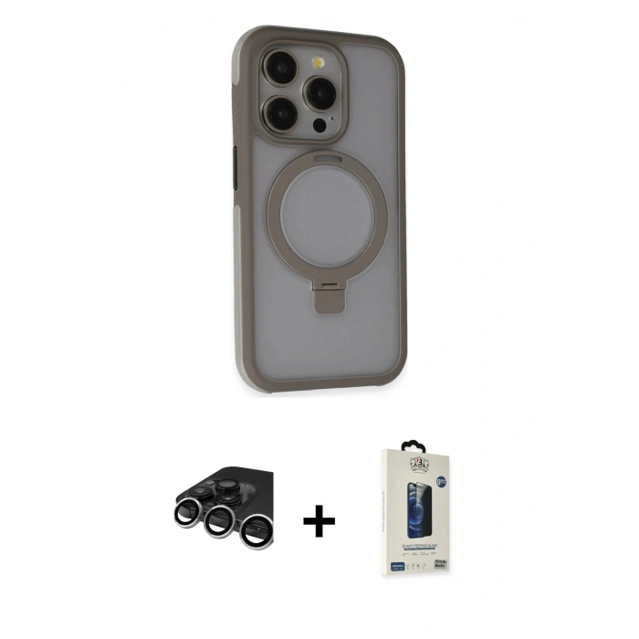 MARSİLYAN™- iPhone 15 Pro Max Kılıf Ahenk Yansıma Özel Seri - Siyah Bilvis Hayalet Cam Ekran Koruyucu + Raze Metal Kamera Lens - GS