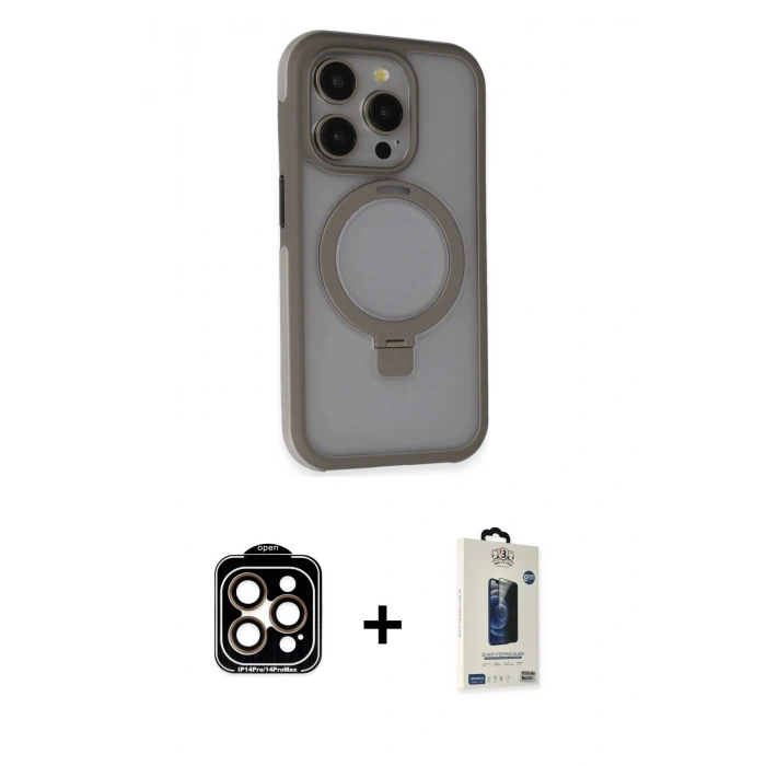 MARSİLYAN™- iPhone 15 Pro Max Kılıf Ahenk Yansıma Özel Seri - Siyah Bilvis Hayalet Cam Ekran Koruyucu + PVD Metal Kamera Lens - TU