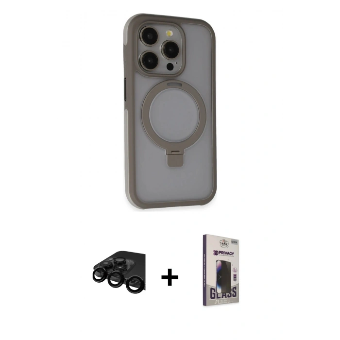 MARSİLYAN™- iPhone 15 Pro Max Kılıf Ahenk Yansıma Özel Seri - Siyah Bilvis Hayalet Cam Ekran Koruyucu + Raze Metal Kamera Lens - SH