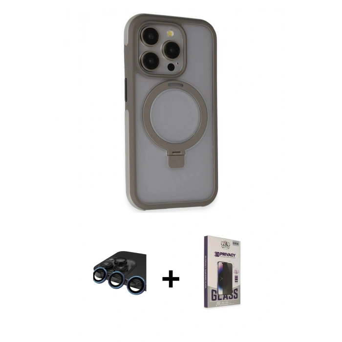 MARSİLYAN™- iPhone 15 Pro Max Kılıf Ahenk Yansıma Özel Seri - Siyah Bilvis Hayalet Cam Ekran Koruyucu + Raze Metal Kamera Lens - LT