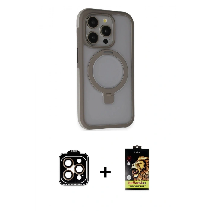 MARSİLYAN™- iPhone 15 Pro Max Kılıf Ahenk Yansıma Özel Seri - Siyah Buffer Cam Ekran Koruyucu + PVD Metal Kamera Lens - TU
