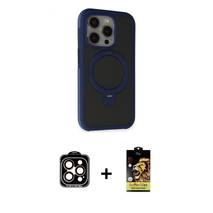 MARSİLYAN™- iPhone 15 Pro Max Kılıf Ahenk Yansıma Özel Seri - Siyah Buffer Cam Ekran Koruyucu + PVD Metal Kamera Lens - TU