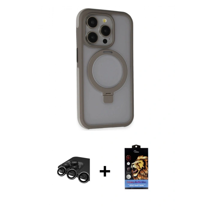 MARSİLYAN™- iPhone 15 Pro Max Kılıf Ahenk Yansıma Özel Seri - Siyah Buffer Hayalet Cam Ekran Koruyucu + Raze Metal Kamera Lens - TMGI
