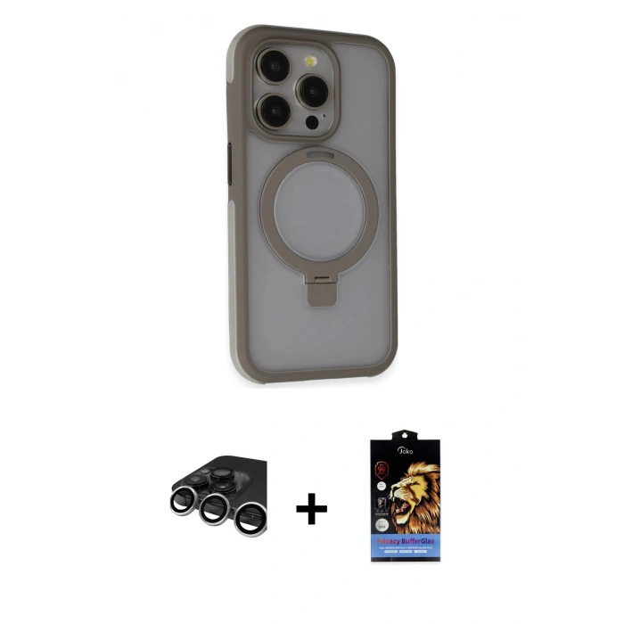 MARSİLYAN™- iPhone 15 Pro Max Kılıf Ahenk Yansıma Özel Seri - Siyah Buffer Hayalet Cam Ekran Koruyucu + Raze Metal Kamera Lens - GS