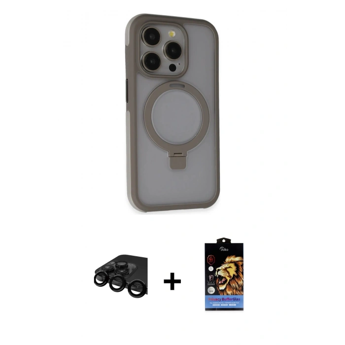 MARSİLYAN™- iPhone 15 Pro Max Kılıf Ahenk Yansıma Özel Seri - Siyah Buffer Hayalet Cam Ekran Koruyucu + Raze Metal Kamera Lens - SH