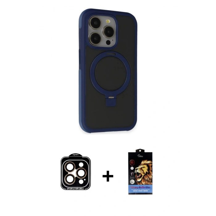 MARSİLYAN™- iPhone 15 Pro Max Kılıf Ahenk Yansıma Özel Seri - Siyah Buffer Hayalet Cam Ekran Koruyucu + PVD Metal Kamera Lens - TU