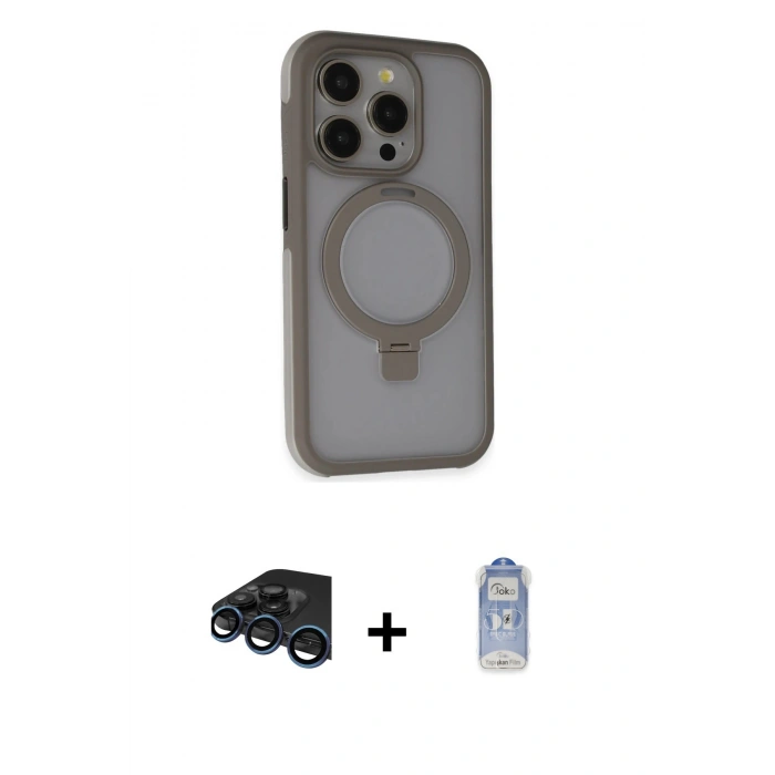 MARSİLYAN™- iPhone 15 Pro Max Kılıf Ahenk Yansıma Özel Seri - Siyah Joko Magic 5D Cam + Lacivert Raze Metal Kamera Lens