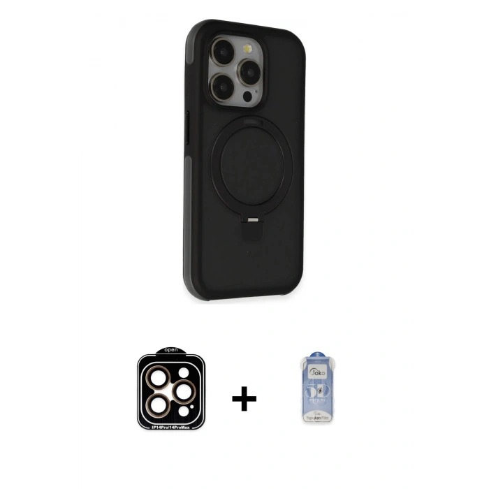 MARSİLYAN™- iPhone 15 Pro Max Kılıf Ahenk Yansıma Özel Seri - Siyah Joko Magic 5D Cam + PVD Metal Kamera Lens - TU