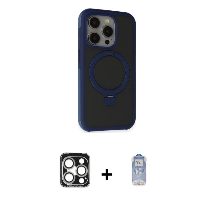 MARSİLYAN™- iPhone 15 Pro Max Kılıf Ahenk Yansıma Özel Seri - Siyah Joko Magic 5D Cam + PVD Metal Kamera Lens - GS