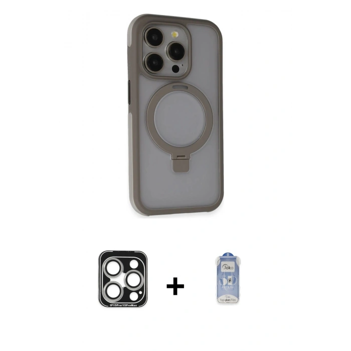 MARSİLYAN™- iPhone 15 Pro Max Kılıf Ahenk Yansıma Özel Seri - Siyah Joko Magic 5D Cam + PVD Metal Kamera Lens - GS