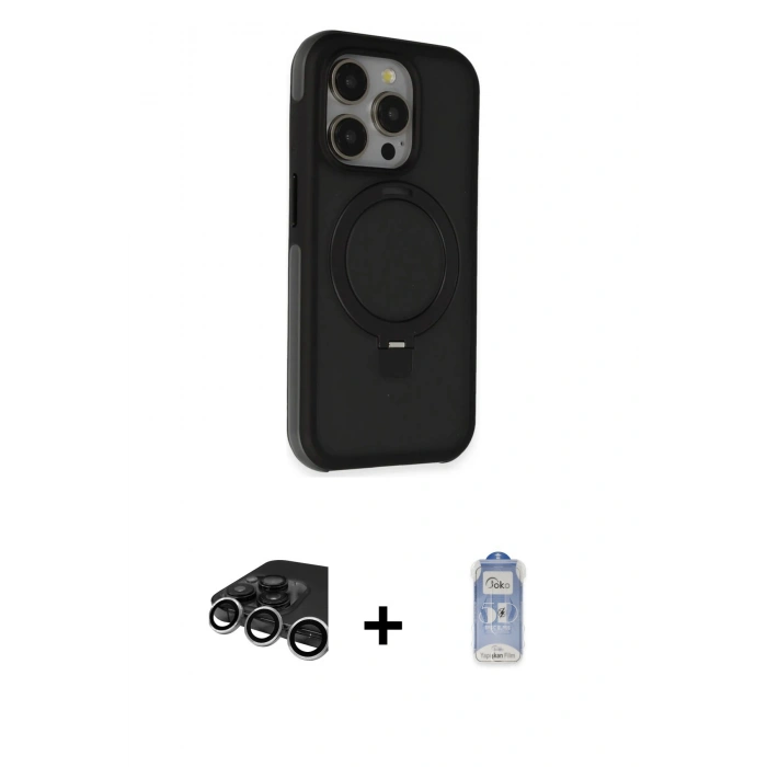 MARSİLYAN™- iPhone 15 Pro Max Kılıf Ahenk Yansıma Özel Seri - Siyah Joko Magic 5D Cam + Raze Metal Kamera Lens - GS