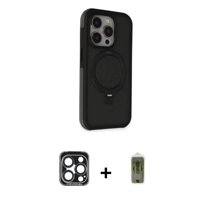 MARSİLYAN™- iPhone 15 Pro Max Kılıf Ahenk Yansıma Özel Seri - Siyah Joko Magic 5D Hayalet Cam + PVD Metal Kamera Lens - LT