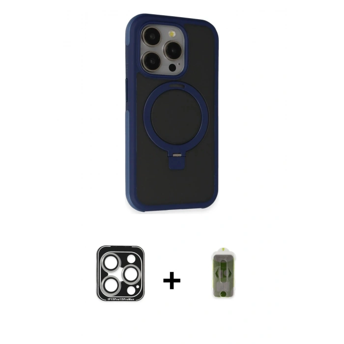 MARSİLYAN™- iPhone 15 Pro Max Kılıf Ahenk Yansıma Özel Seri - Siyah Joko Magic 5D Hayalet Cam + PVD Metal Kamera Lens - GS