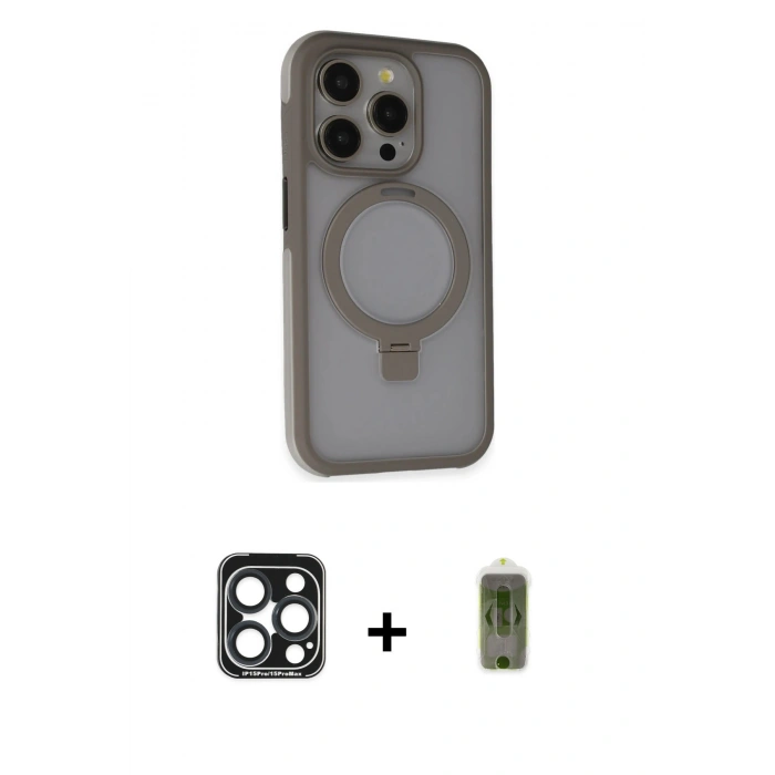 MARSİLYAN™- iPhone 15 Pro Max Kılıf Ahenk Yansıma Özel Seri - Siyah Joko Magic 5D Hayalet Cam + PVD Metal Kamera Lens - LT