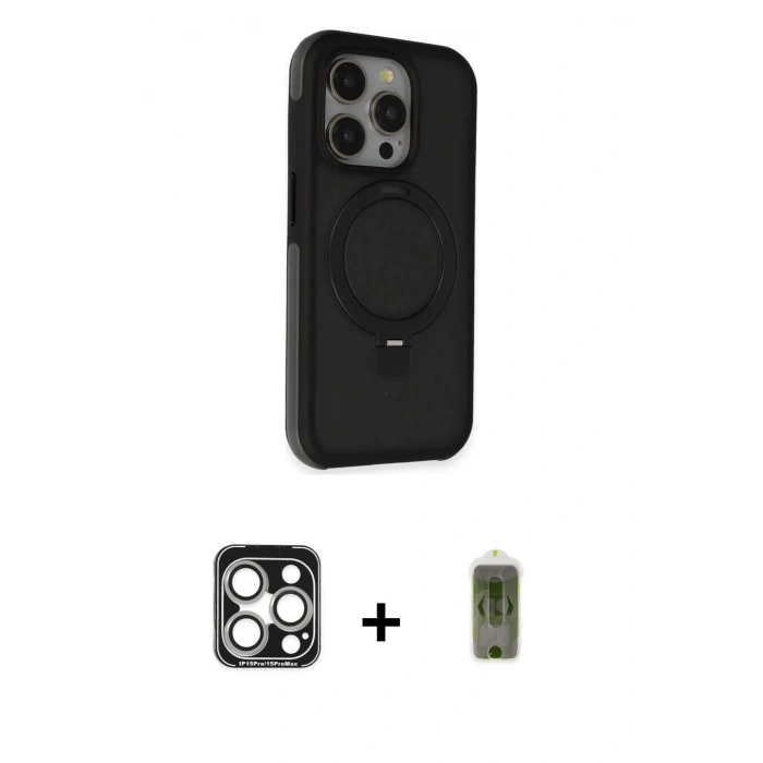MARSİLYAN™- iPhone 15 Pro Max Kılıf Ahenk Yansıma Özel Seri - Siyah Joko Magic 5D Hayalet Cam + PVD Metal Kamera Lens - GS