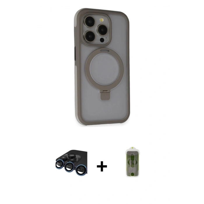 MARSİLYAN™- iPhone 15 Pro Max Kılıf Ahenk Yansıma Özel Seri - Siyah Joko Magic 5D Hayalet Cam + Raze Metal Kamera Lens - LT