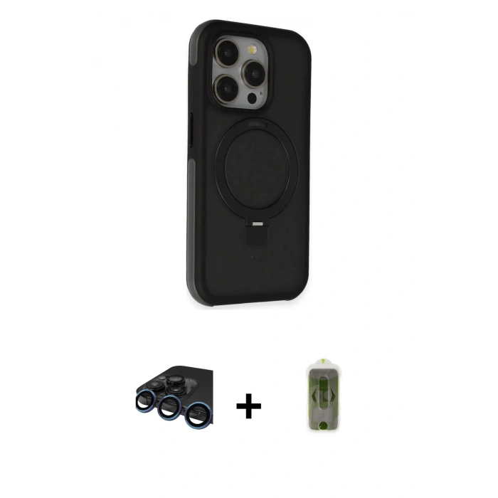 MARSİLYAN™- iPhone 15 Pro Max Kılıf Ahenk Yansıma Özel Seri - Siyah Joko Magic 5D Hayalet Cam + Raze Metal Kamera Lens - LT