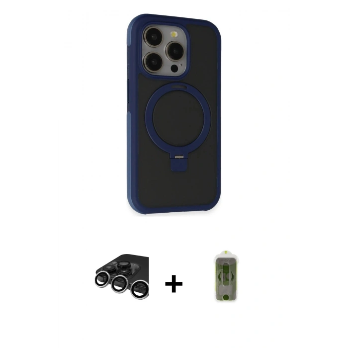 MARSİLYAN™- iPhone 15 Pro Max Kılıf Ahenk Yansıma Özel Seri - Siyah Joko Magic 5D Hayalet Cam + Raze Metal Kamera Lens - GS