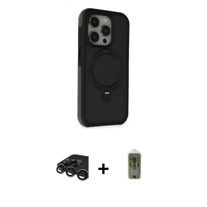 MARSİLYAN™- iPhone 15 Pro Max Kılıf Ahenk Yansıma Özel Seri - Siyah Joko Magic 5D Hayalet Cam + Raze Metal Kamera Lens - TMGI
