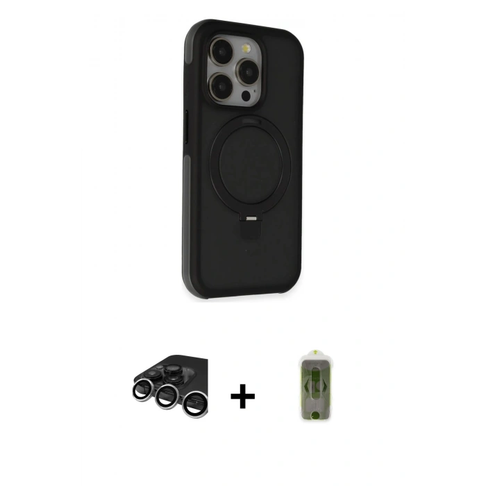 MARSİLYAN™- iPhone 15 Pro Max Kılıf Ahenk Yansıma Özel Seri - Siyah Joko Magic 5D Hayalet Cam + Raze Metal Kamera Lens - GS