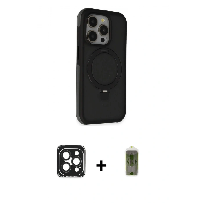 MARSİLYAN™- iPhone 15 Pro Max Kılıf Ahenk Yansıma Özel Seri - Siyah Joko Magic 5D Hayalet Cam + PVD Metal Kamera Lens - SH
