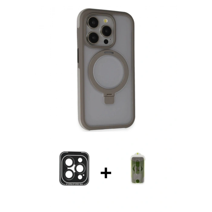 MARSİLYAN™- iPhone 15 Pro Max Kılıf Ahenk Yansıma Özel Seri - Siyah Joko Magic 5D Hayalet Cam + PVD Metal Kamera Lens - SH