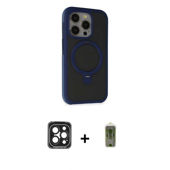 MARSİLYAN™- iPhone 15 Pro Max Kılıf Ahenk Yansıma Özel Seri - Siyah Joko Magic 5D Hayalet Cam + PVD Metal Kamera Lens - SH