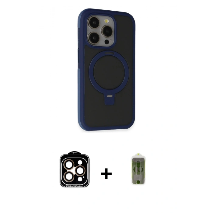 MARSİLYAN™- iPhone 15 Pro Max Kılıf Ahenk Yansıma Özel Seri - Siyah Joko Magic 5D Hayalet Cam + Turuncu PVD Metal Kamera Lens