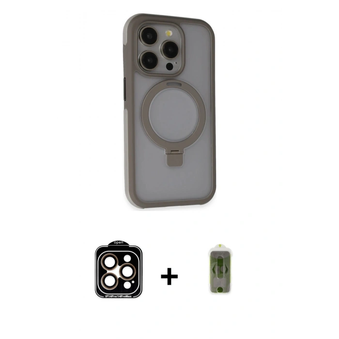MARSİLYAN™- iPhone 15 Pro Max Kılıf Ahenk Yansıma Özel Seri - Siyah Joko Magic 5D Hayalet Cam + Turuncu PVD Metal Kamera Lens
