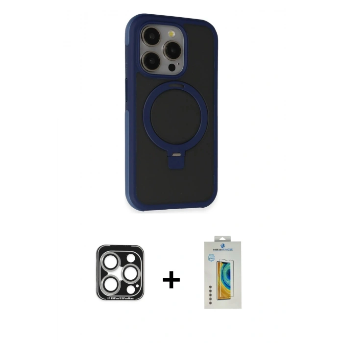 MARSİLYAN™- iPhone 15 Pro Max Kılıf Ahenk Yansıma Özel Seri - Siyah Polymer Nano Ekran Koruyucu + PVD Metal Kamera Lens - GS