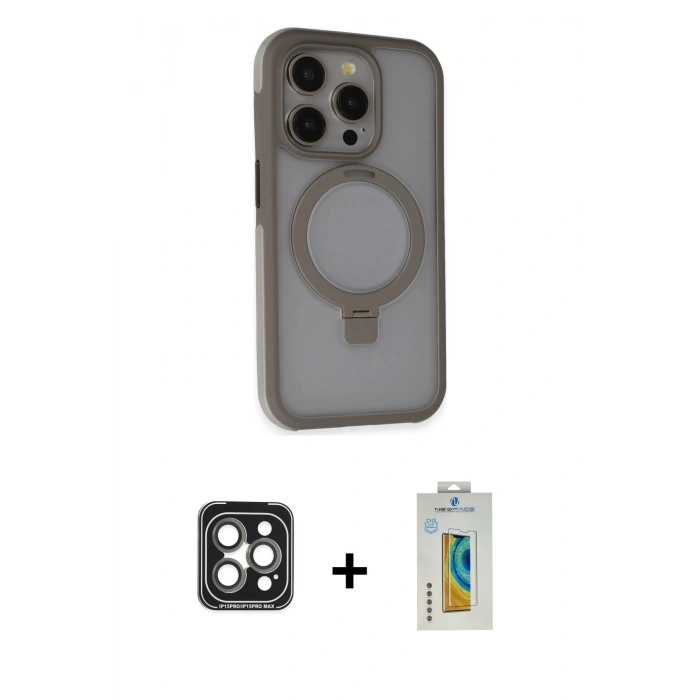 MARSİLYAN™- iPhone 15 Pro Max Kılıf Ahenk Yansıma Özel Seri - Siyah Polymer Nano Ekran Koruyucu + PVD Metal Kamera Lens - GI