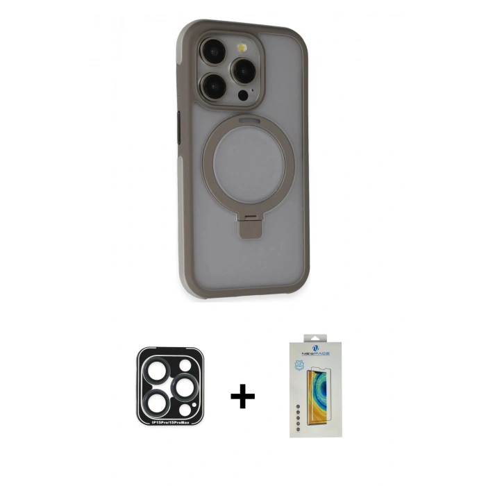 MARSİLYAN™- iPhone 15 Pro Max Kılıf Ahenk Yansıma Özel Seri - Siyah Polymer Nano Ekran Koruyucu + PVD Metal Kamera Lens - LT