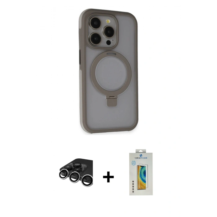 MARSİLYAN™- iPhone 15 Pro Max Kılıf Ahenk Yansıma Özel Seri - Siyah Polymer Nano Ekran Koruyucu + Raze Metal Kamera Lens - GS