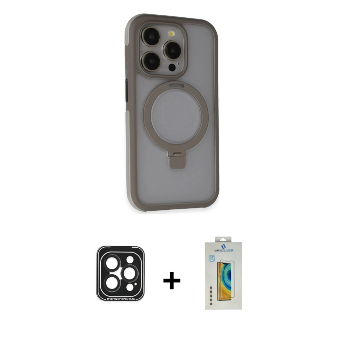 MARSİLYAN™- iPhone 15 Pro Max Kılıf Ahenk Yansıma Özel Seri - Siyah Polymer Nano Ekran Koruyucu + PVD Metal Kamera Lens - SH