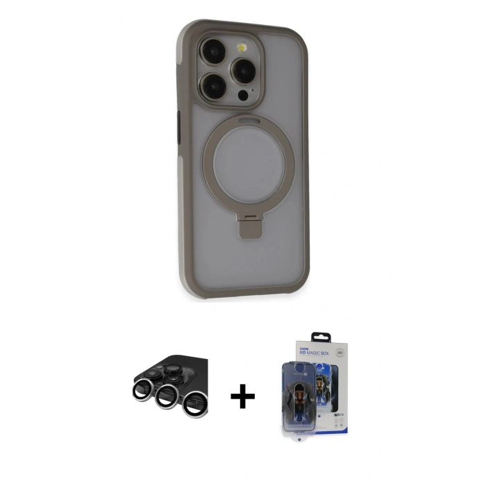 MARSİLYAN™- iPhone 15 Pro Max Kılıf Ahenk Yansıma Özel Seri - Siyah Vanessa Magic Cam + Raze Metal Kamera Lens - GS
