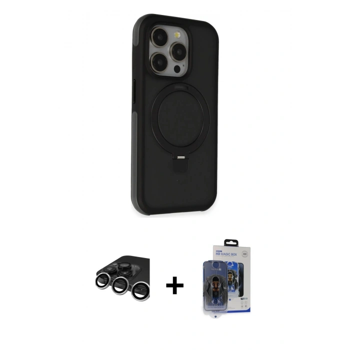 MARSİLYAN™- iPhone 15 Pro Max Kılıf Ahenk Yansıma Özel Seri - Siyah Vanessa Magic Cam + Raze Metal Kamera Lens - GS
