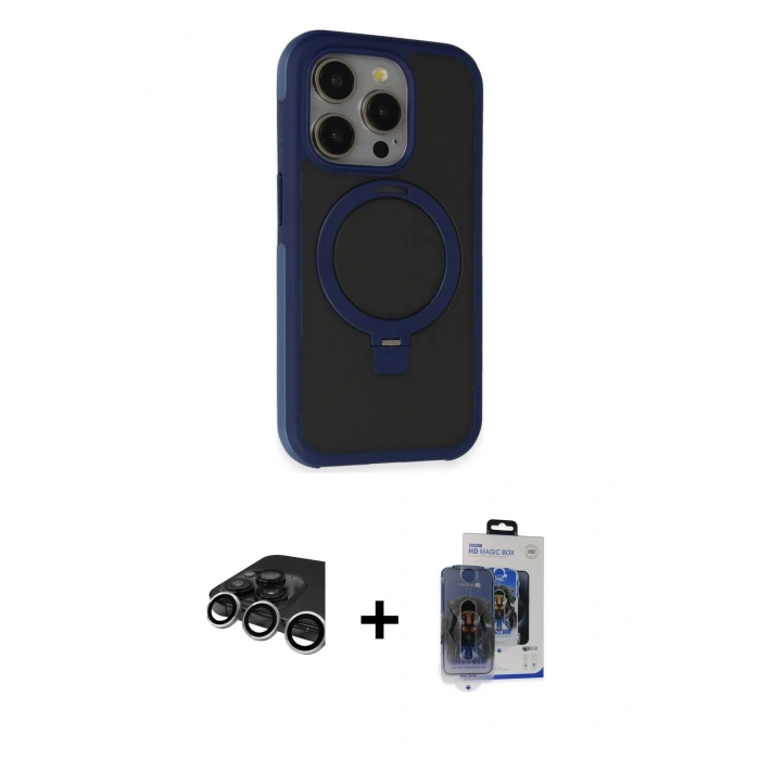 MARSİLYAN™- iPhone 15 Pro Max Kılıf Ahenk Yansıma Özel Seri - Siyah Vanessa Magic Cam + Raze Metal Kamera Lens - GS