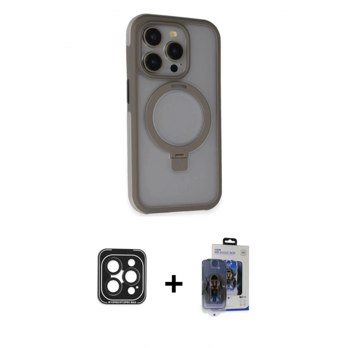 MARSİLYAN™- iPhone 15 Pro Max Kılıf Ahenk Yansıma Özel Seri - Siyah Vanessa Magic Cam + PVD Metal Kamera Lens - SH