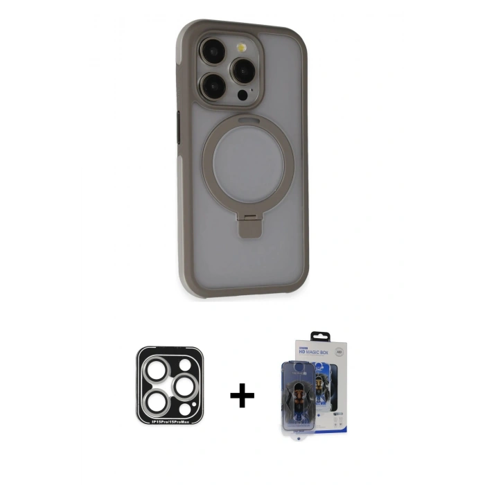 MARSİLYAN™- iPhone 15 Pro Max Kılıf Ahenk Yansıma Özel Seri - Siyah Vanessa Magic Cam + PVD Metal Kamera Lens - GS