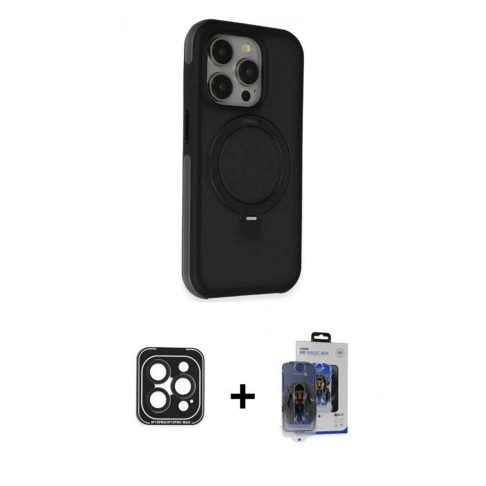 MARSİLYAN™- iPhone 15 Pro Max Kılıf Ahenk Yansıma Özel Seri - Siyah Vanessa Magic Cam + PVD Metal Kamera Lens - SH